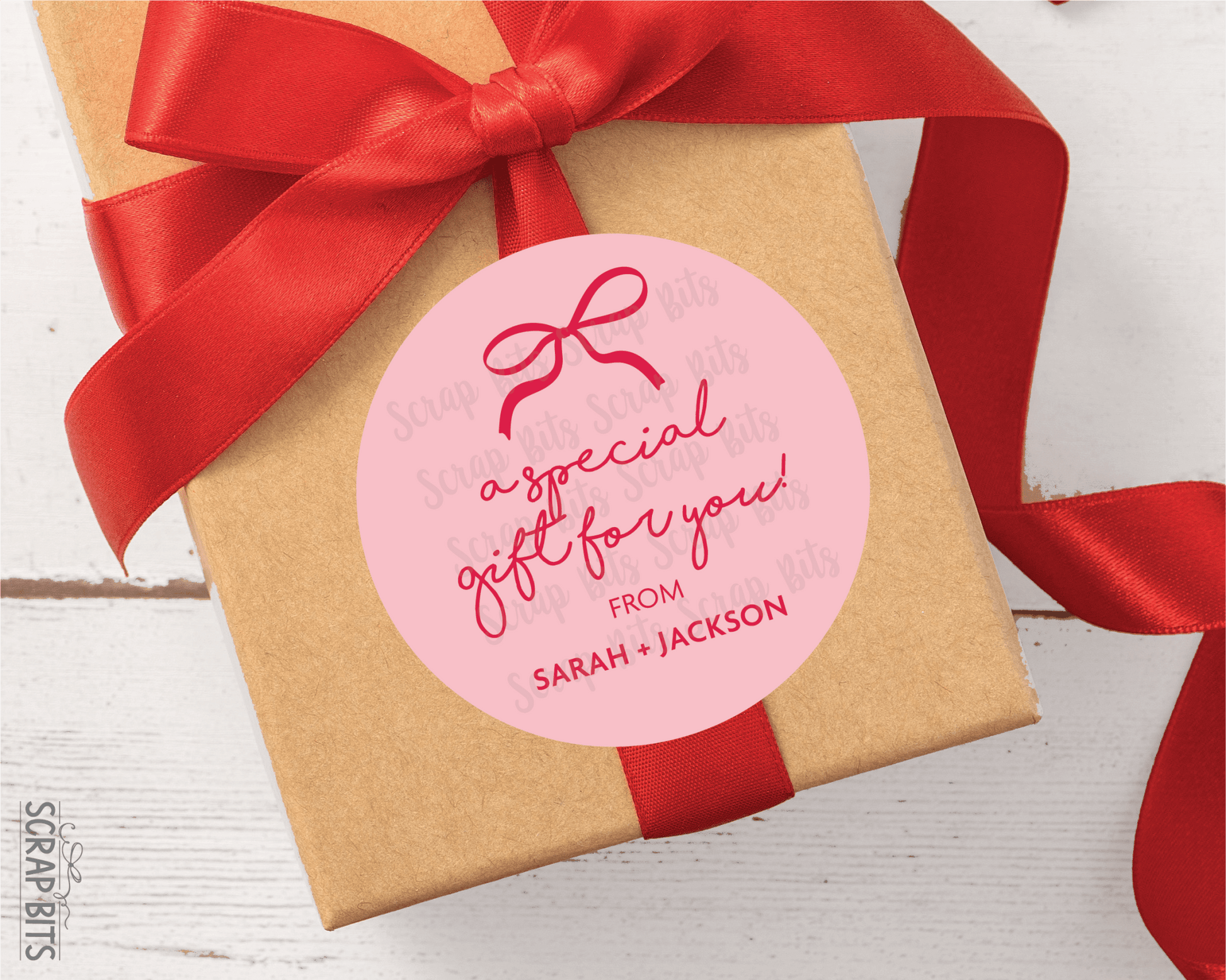 Coquette Bow Special Gift, Pink & White, Personalized Christmas Gift Label Set - Scrap Bits