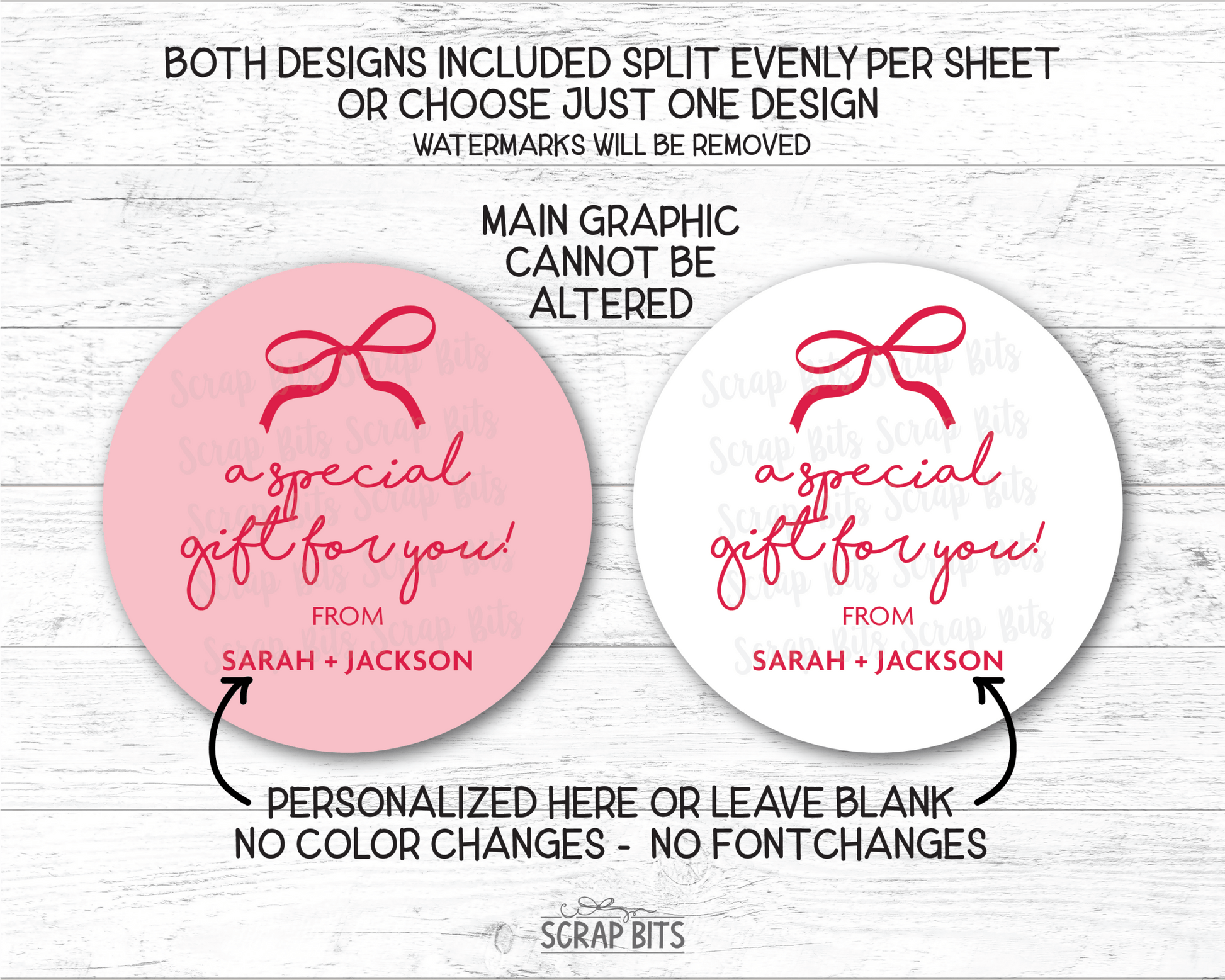 Coquette Bow Special Gift, Pink & White, Personalized Christmas Gift Label Set - Scrap Bits