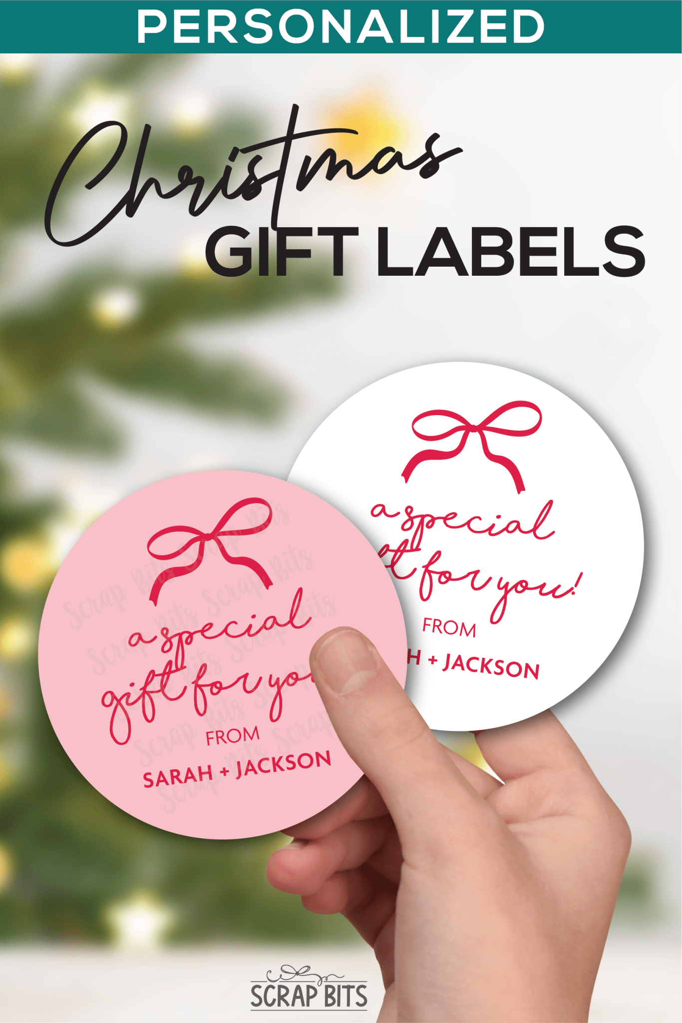 Coquette Bow Special Gift, Pink & White, Personalized Christmas Gift Label Set - Scrap Bits