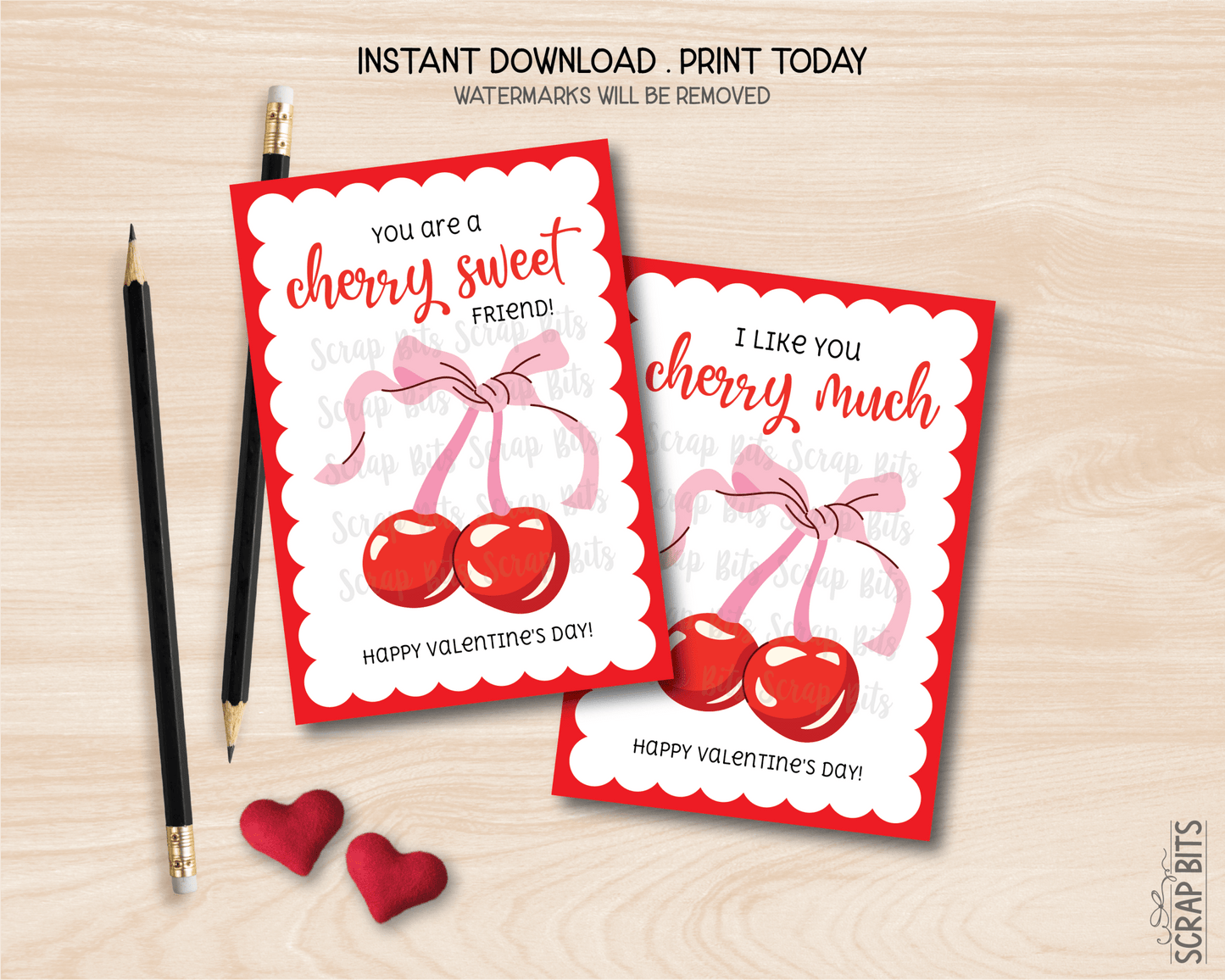 Coquette Cherries Valentines, Cherry Sweet Friend, Printable Classroom Exchange Cards, Instant Download - Scrap Bits