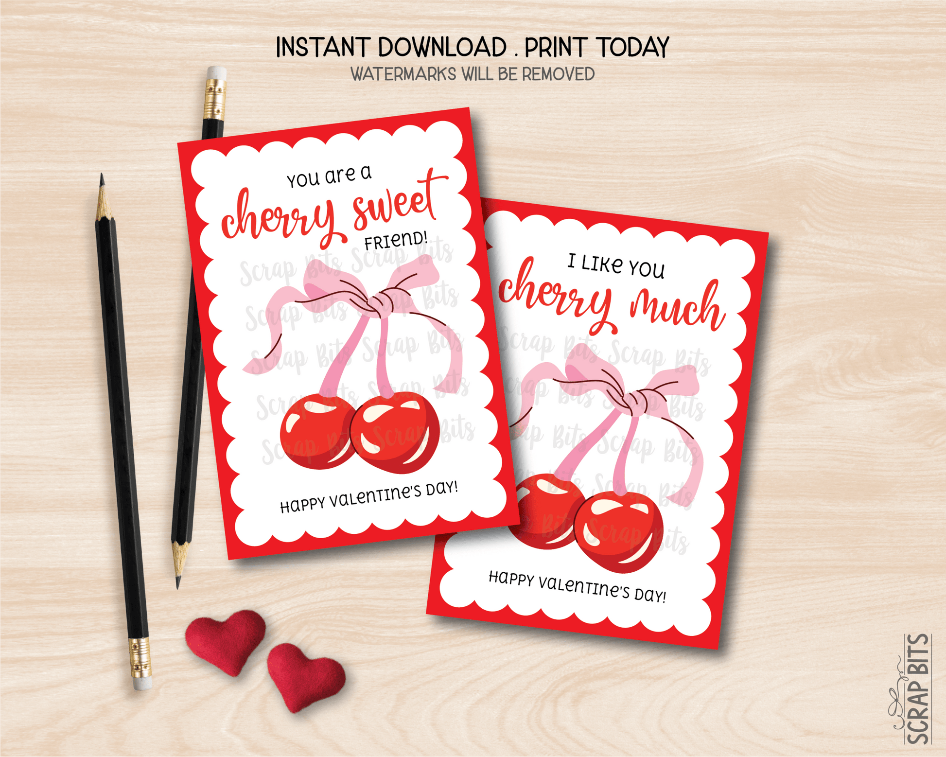 Coquette Cherries Valentines, Cherry Sweet Friend, Printable Classroom Exchange Cards, Instant Download - Scrap Bits
