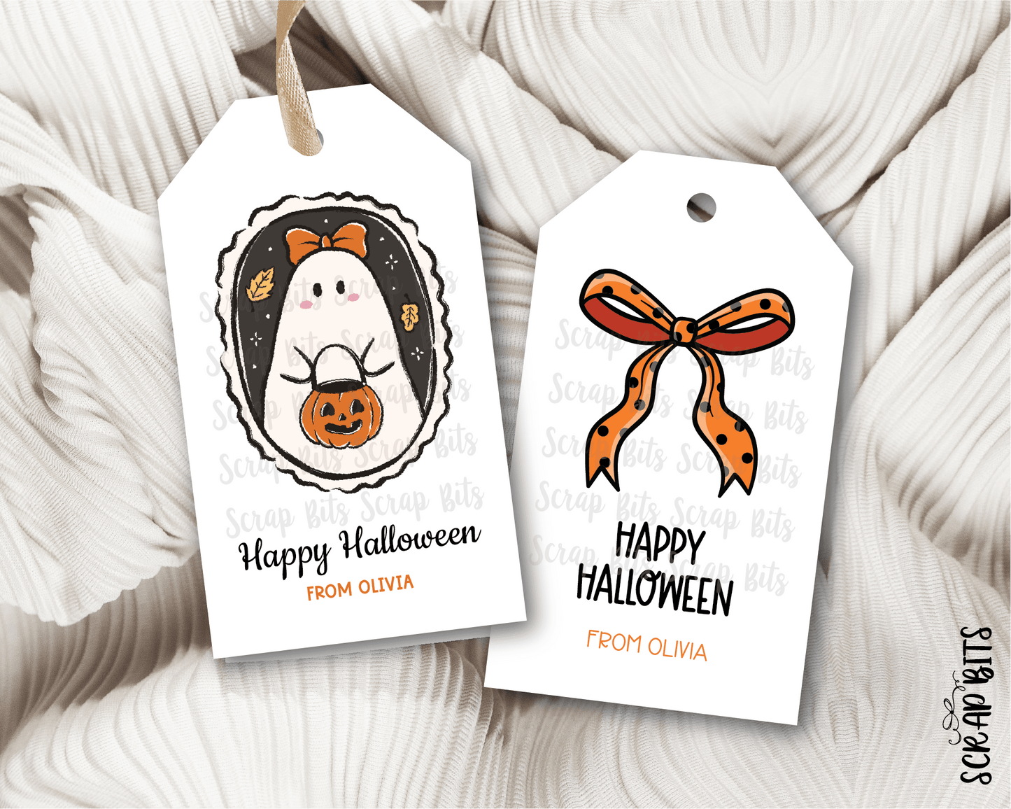 Coquette Ghost & Bow Halloween Gift Tag Set - Scrap Bits