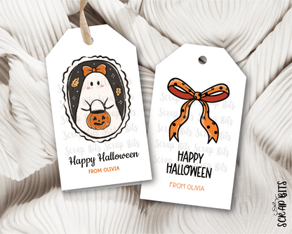 Coquette Ghost & Bow Halloween Gift Tag Set - Scrap Bits