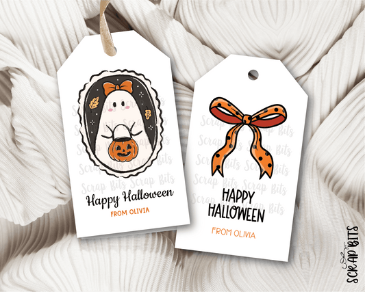 Coquette Ghost & Bow Halloween Gift Tag Set - Scrap Bits