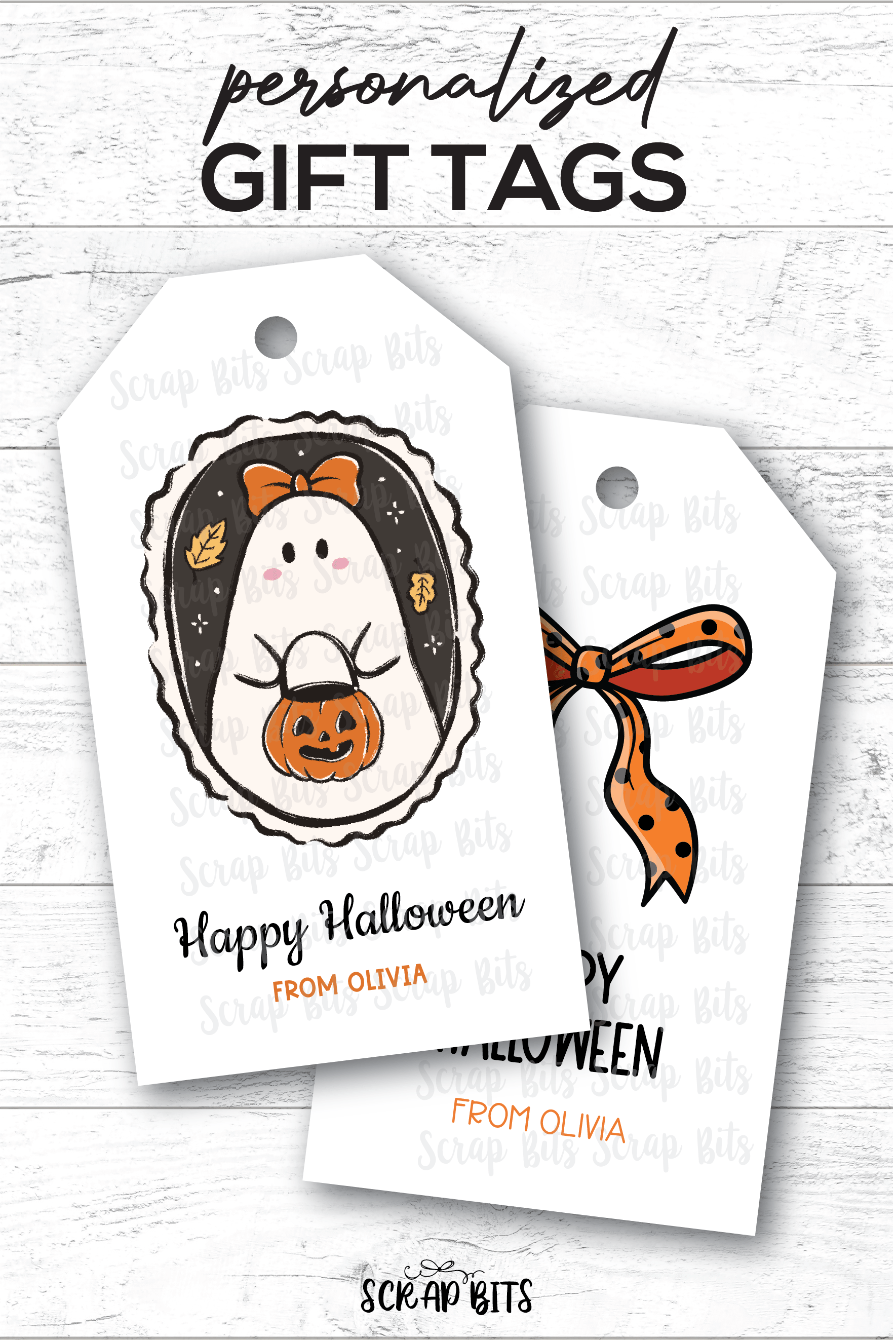Coquette Ghost & Bow Halloween Gift Tag Set - Scrap Bits