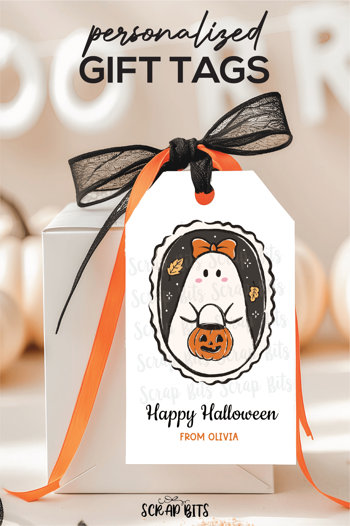 Coquette Ghost Tags . Personalized Halloween Gift Tags - Scrap Bits