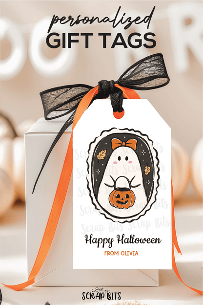 Coquette Ghost Tags . Personalized Halloween Gift Tags - Scrap Bits