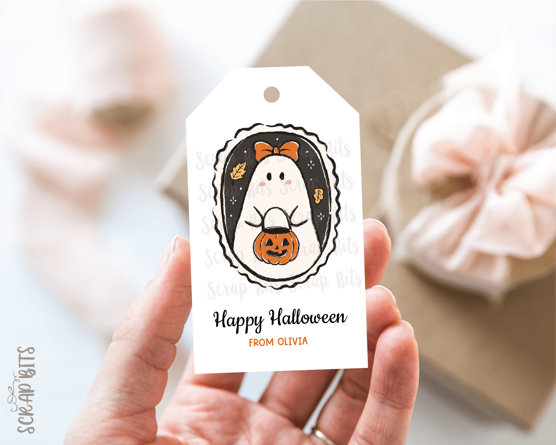Coquette Ghost Tags . Personalized Halloween Gift Tags - Scrap Bits