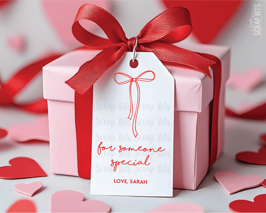 Coquette Long Tail Doodle Bow, For Someone Special Personalized Valentine Gift Tags - Scrap Bits
