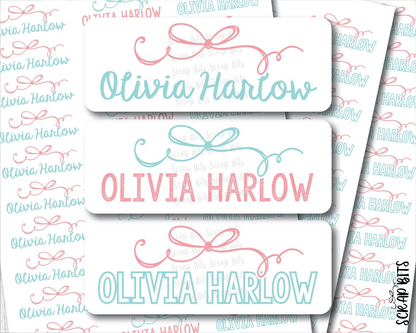 Coquette Signature Doodle Bow Name Labels . Personalized Belonging Labels - Scrap Bits