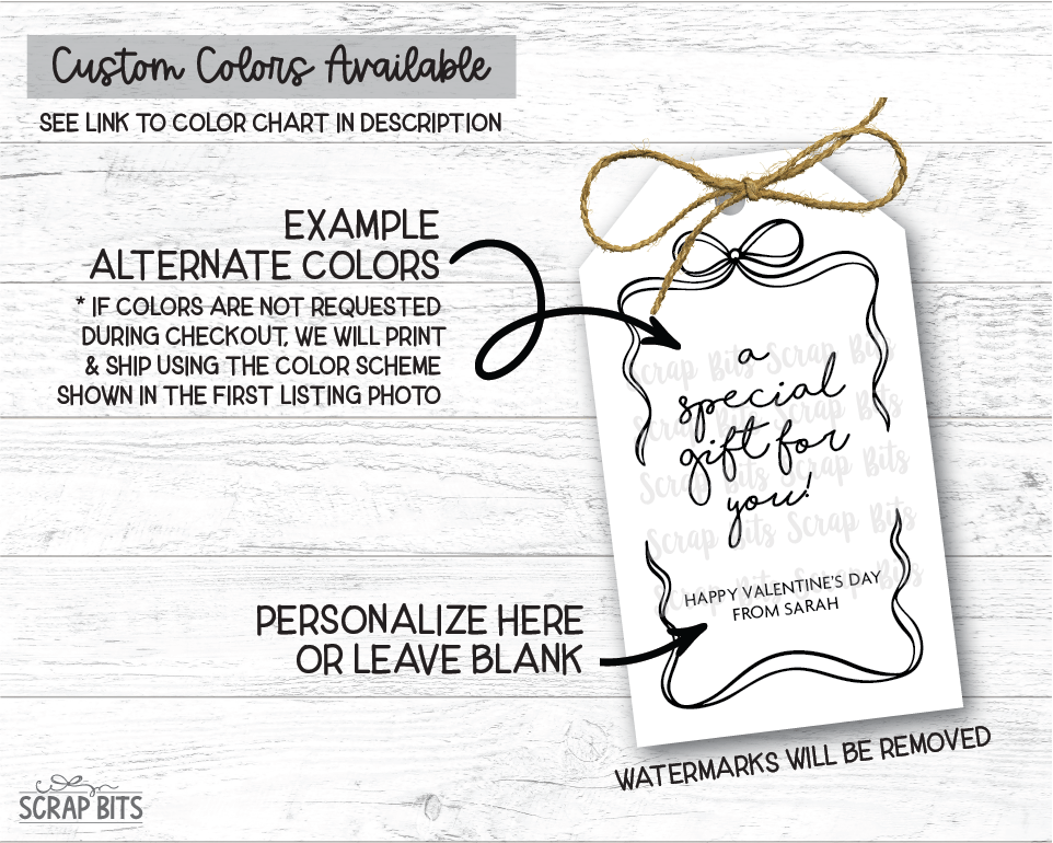 Coquette Wiggle Bow Frame A Special Gift, Personalized Valentine Gift Tags - Scrap Bits