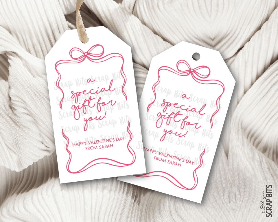 Coquette Wiggle Bow Frame A Special Gift, Personalized Valentine Gift Tags - Scrap Bits