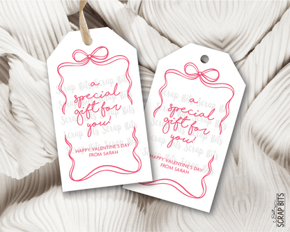 Coquette Wiggle Bow Frame A Special Gift, Personalized Valentine Gift Tags - Scrap Bits
