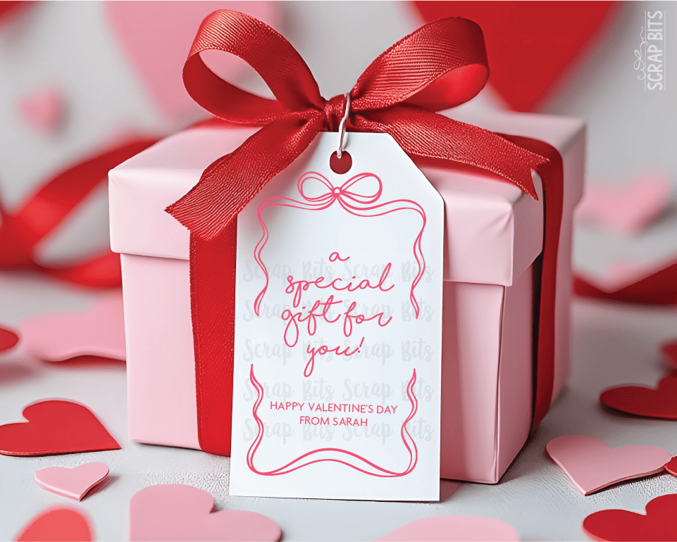 Coquette Wiggle Bow Frame A Special Gift, Personalized Valentine Gift Tags - Scrap Bits