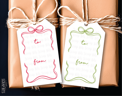 Coquette Wiggle Bow Frame, Pink & Green, To From Christmas Gift Tag Set - Scrap Bits