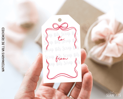 Coquette Wiggle Bow Frame, Pink & Green, To From Christmas Gift Tag Set - Scrap Bits