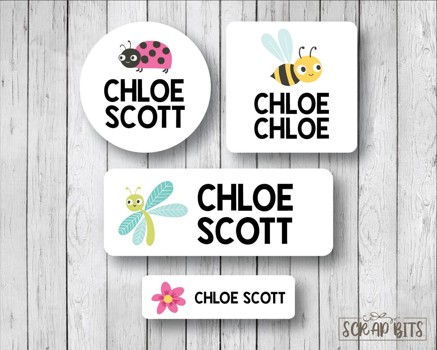 Cute Bugs Name Labels Bundle . Personalized Belonging Labels - Scrap Bits