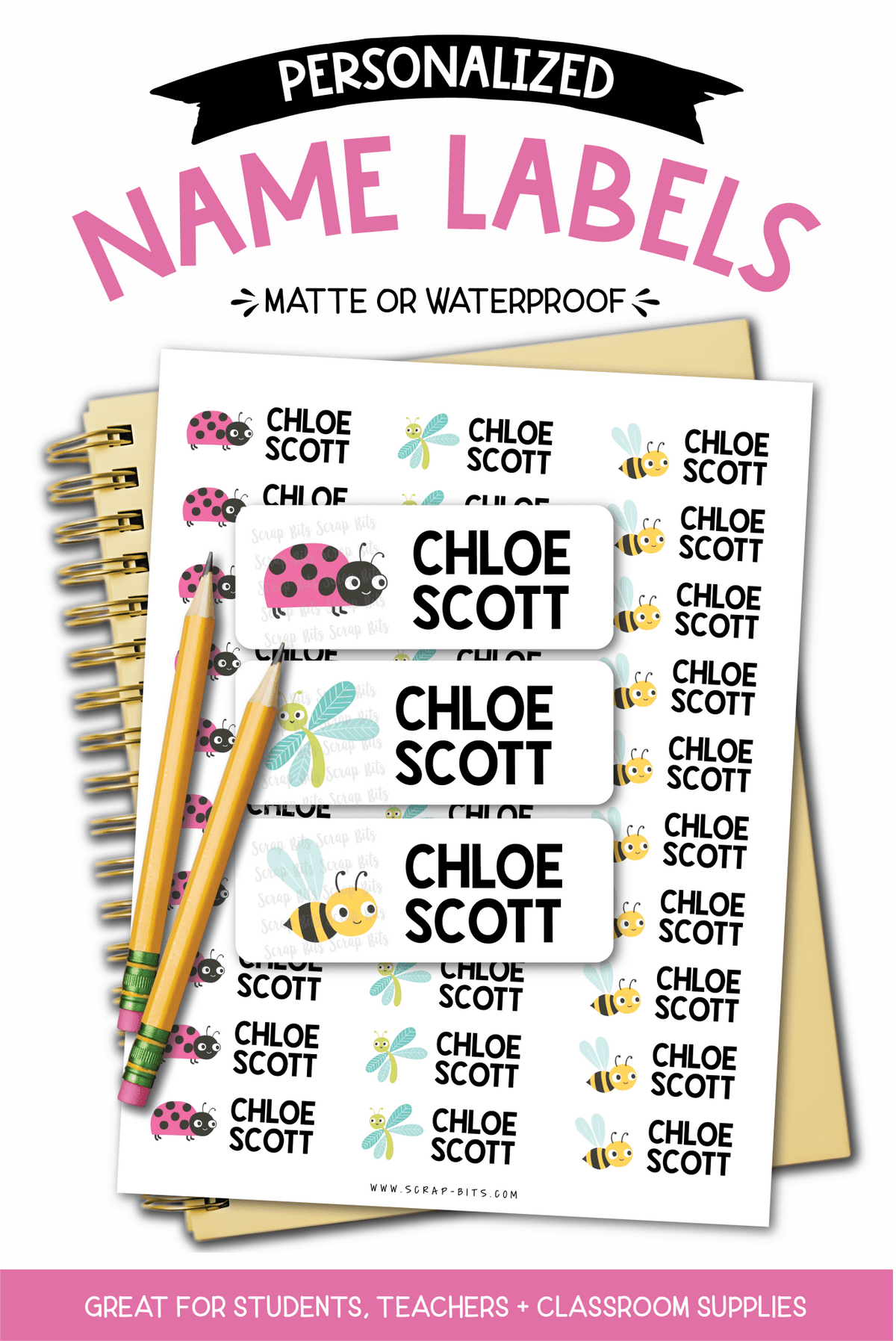 Cute Bugs Name Labels, Personalized Belonging Labels - Scrap Bits
