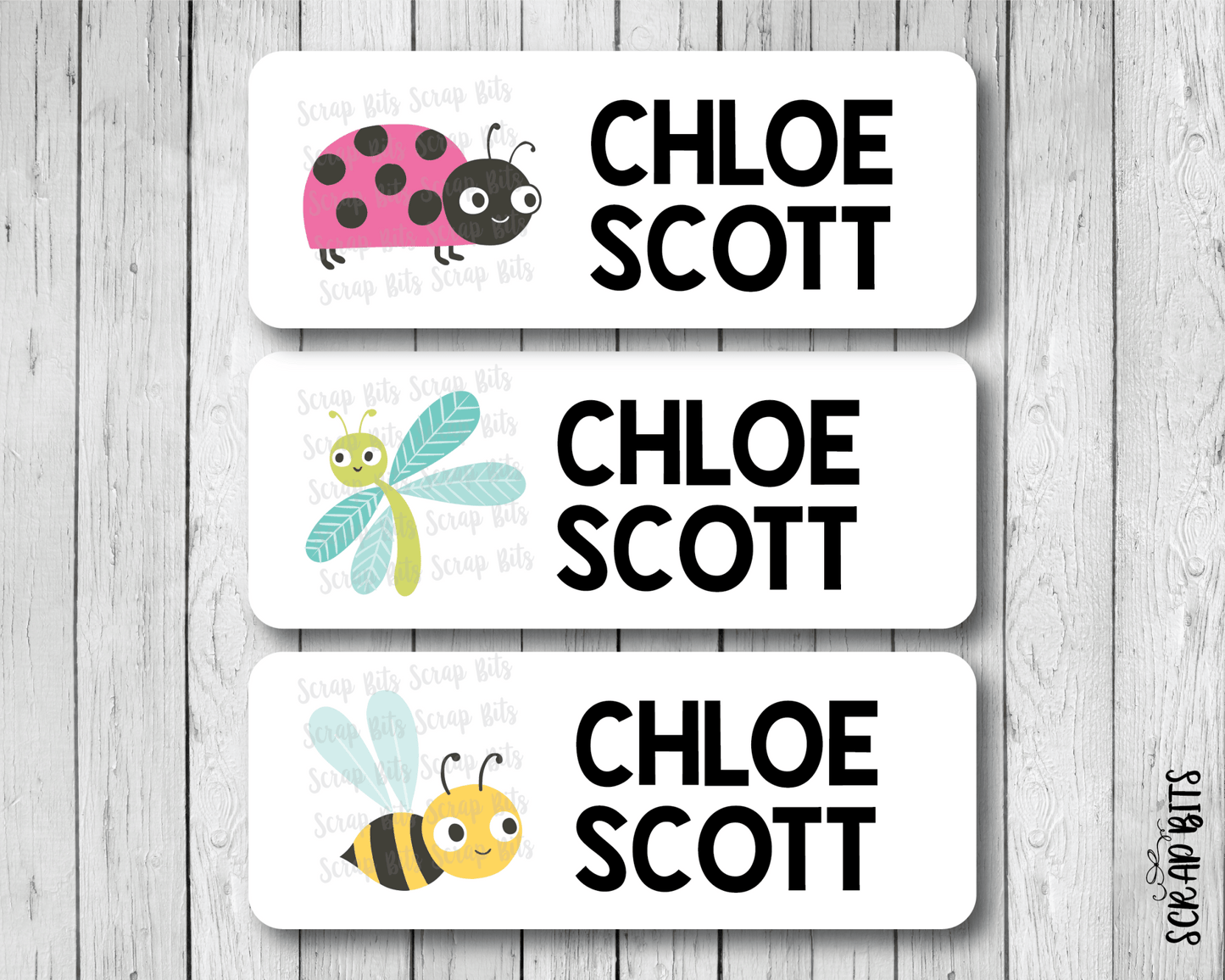 Cute Bugs Name Labels, Personalized Belonging Labels - Scrap Bits