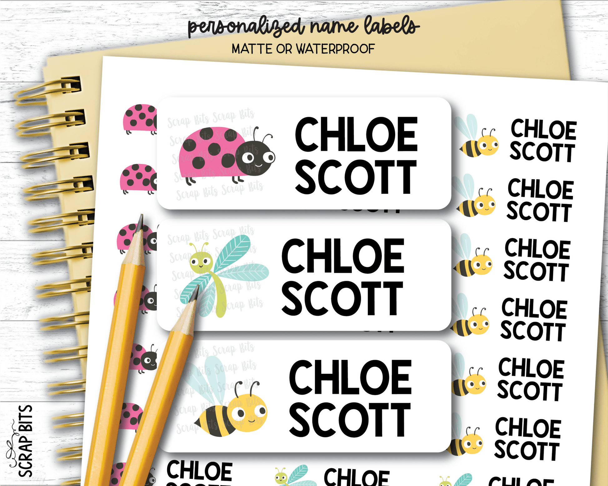 Cute Bugs Name Labels, Personalized Belonging Labels - Scrap Bits