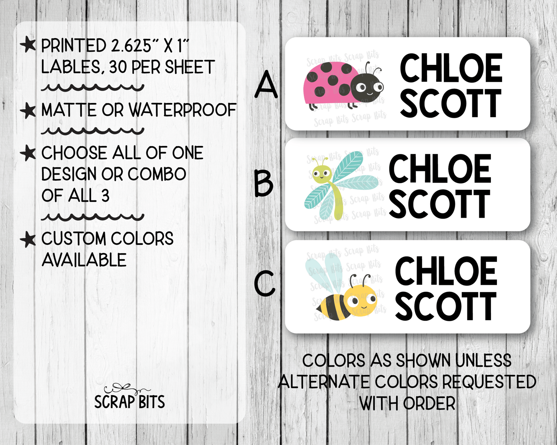Cute Bugs Name Labels, Personalized Belonging Labels - Scrap Bits