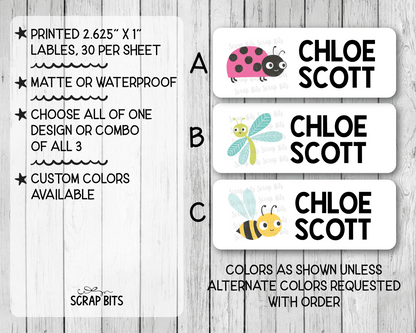 Cute Bugs Name Labels, Personalized Belonging Labels - Scrap Bits