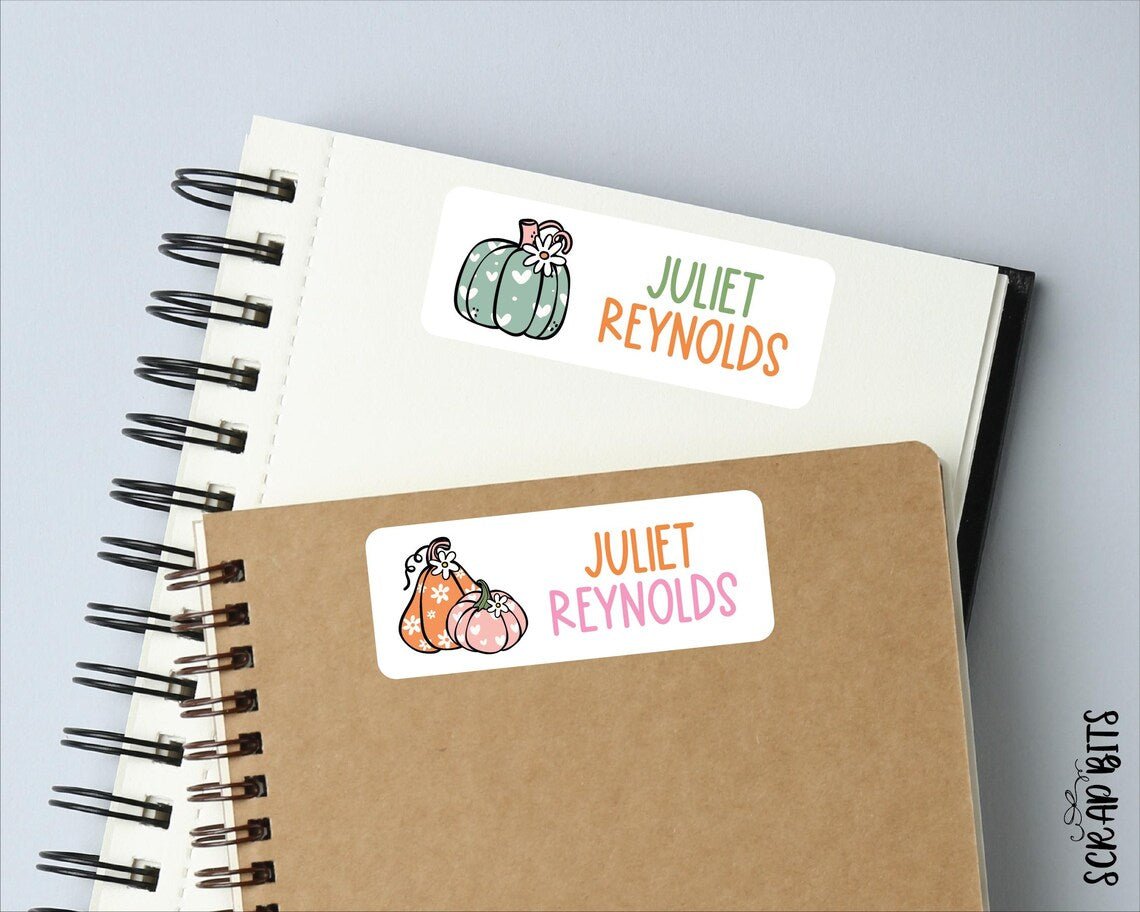 Cute & Groovy Pumpkins Name Labels . Personalized Belonging Labels - Scrap Bits