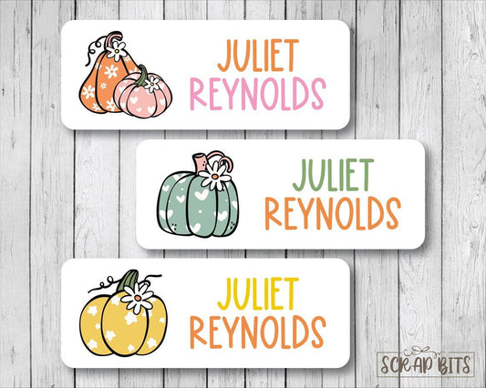 Cute & Groovy Pumpkins Name Labels . Personalized Belonging Labels - Scrap Bits