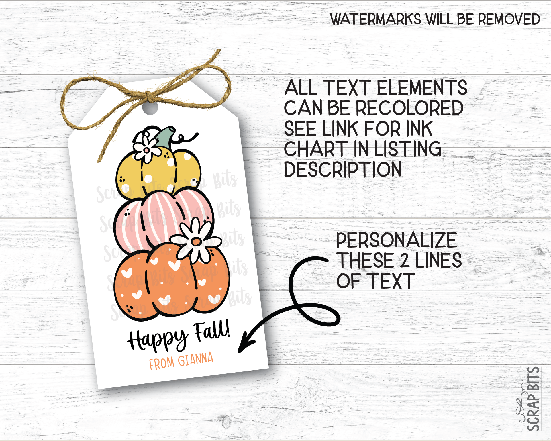 Cute Groovy Stacked Pumpkins, Personalized Fall Gift Tags - Scrap Bits
