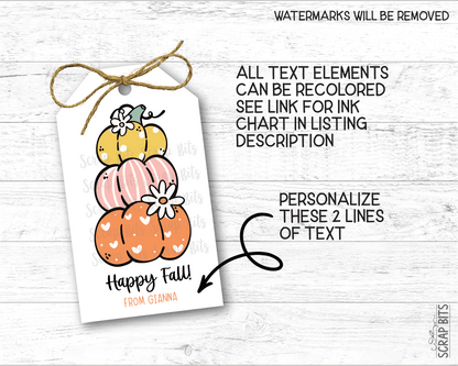 Cute Groovy Stacked Pumpkins, Personalized Fall Gift Tags - Scrap Bits