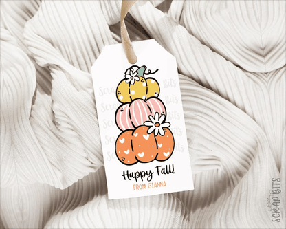 Cute Groovy Stacked Pumpkins, Personalized Fall Gift Tags - Scrap Bits