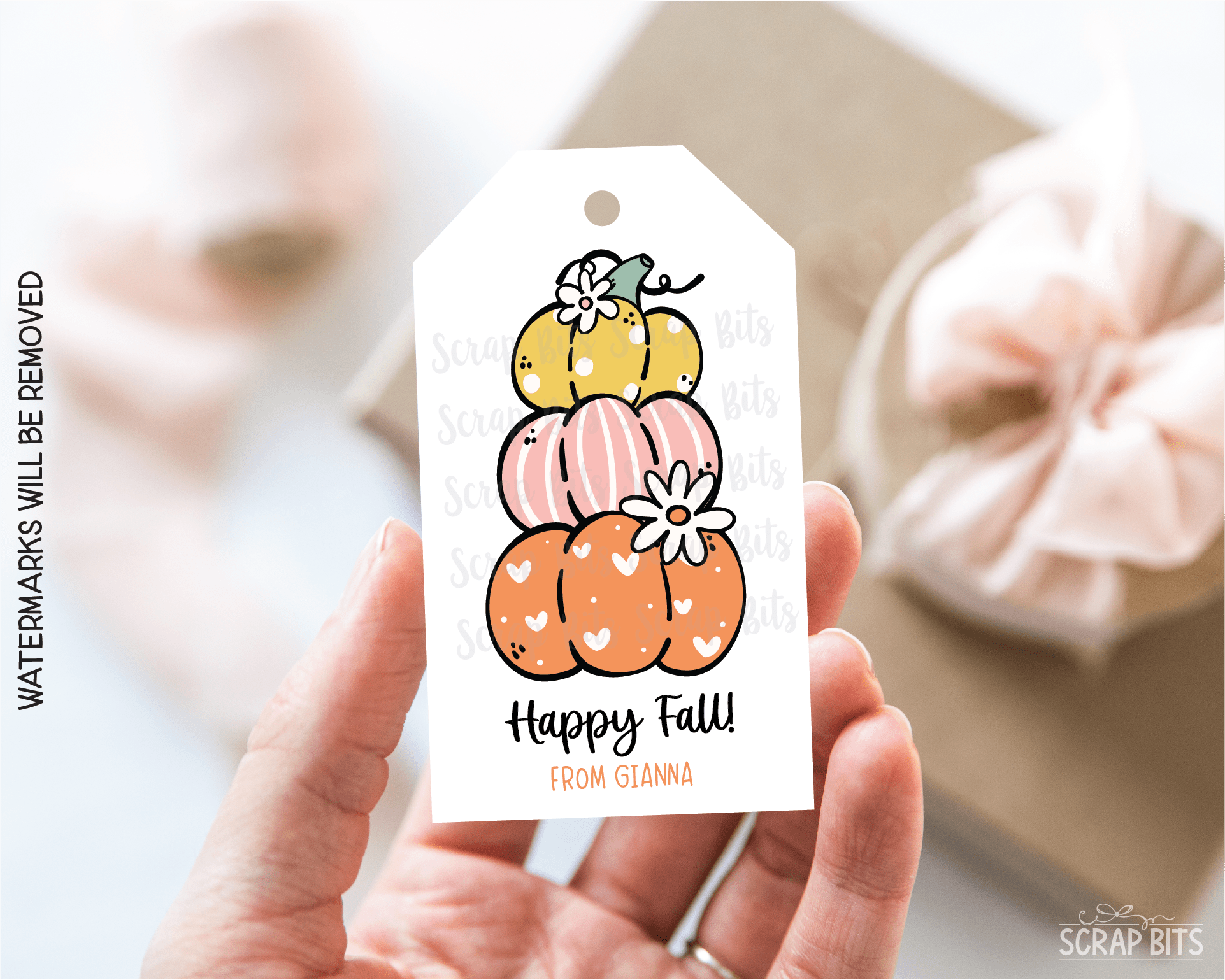 Cute Groovy Stacked Pumpkins, Personalized Fall Gift Tags - Scrap Bits