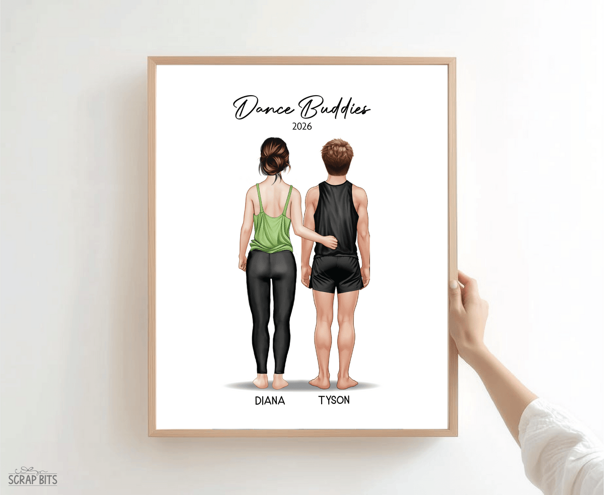 Dance Friends Digital Portrait, Personalized Dancer Gift Illustration Print - Scrap Bits
