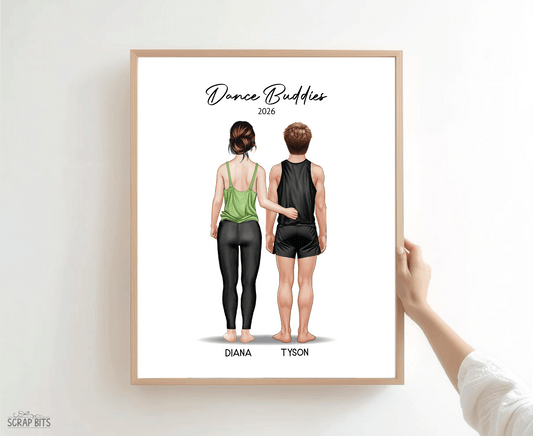 Dance Friends Digital Portrait, Personalized Dancer Gift Illustration Print - Scrap Bits