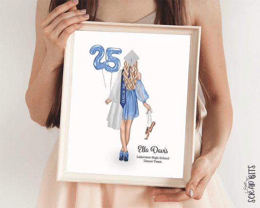 Dancer Graduation Print, Number Balloons, Personalized Grad Gift . Digital Portrait Print - Scrap Bits