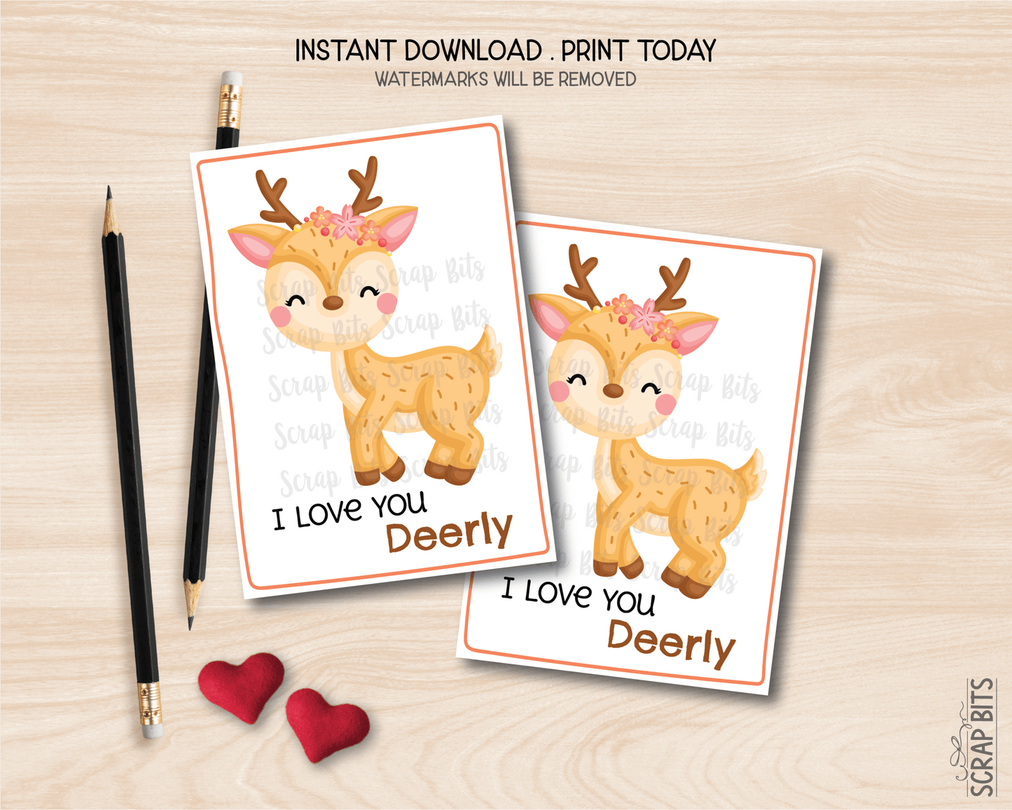 Deer Valentines, Nuts About You Valentine, Printable Classroom Exchange Cards, Instant Download - Scrap Bits