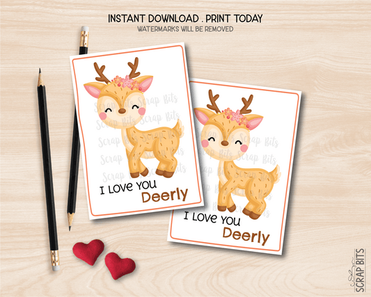 Deer Valentines, Nuts About You Valentine, Printable Classroom Exchange Cards, Instant Download - Scrap Bits
