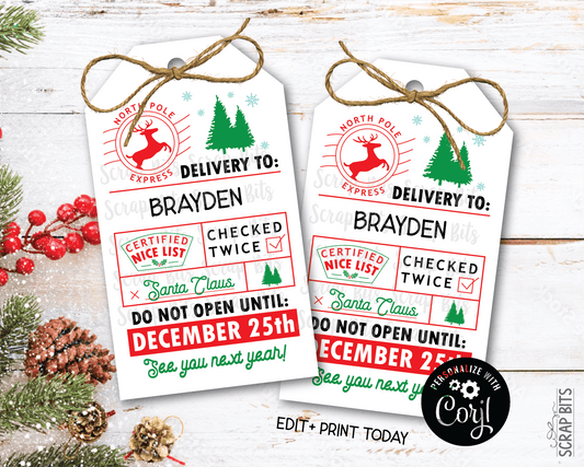 Do Not Open Until Certified Nice List Tags, Printable From Santa Christmas Gift Labels . Instant Download Editable Template - Scrap Bits
