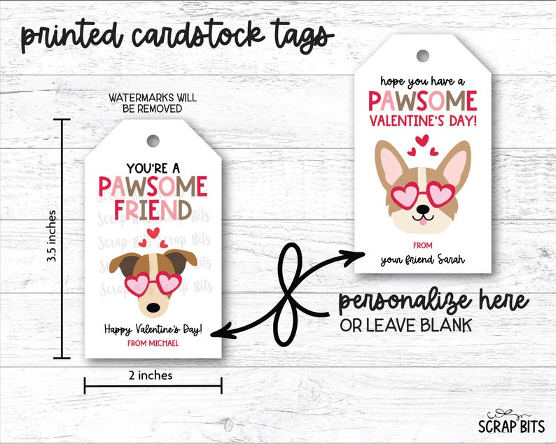 Dog Valentine Gift Tag Set, Personalized - Scrap Bits