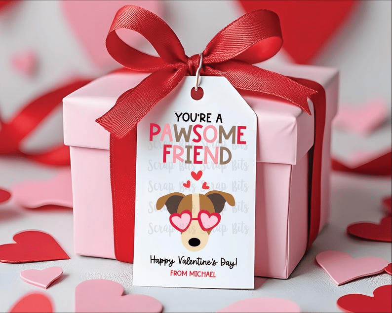 Dog Valentine Gift Tag Set, Personalized - Scrap Bits