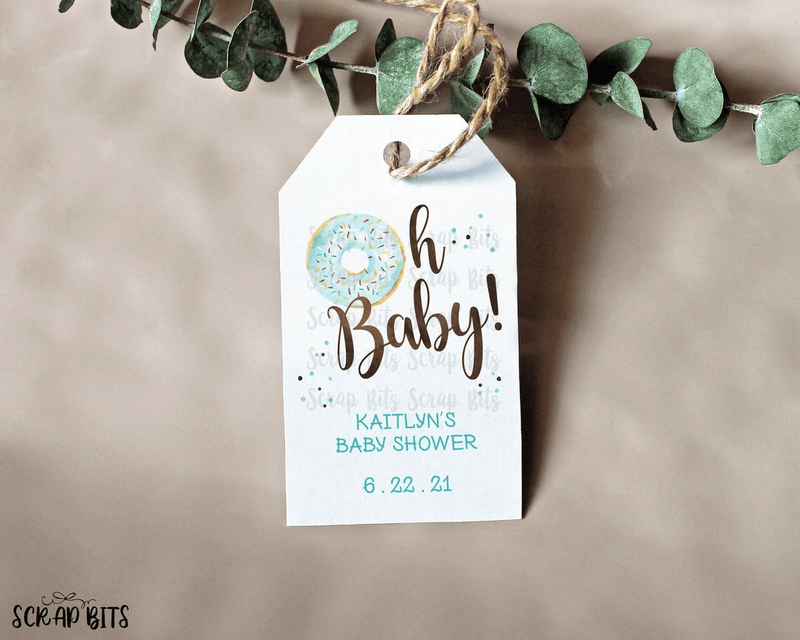 Donut Baby Shower Tags, Oh Baby Blue, Personalized Favor Tags - Scrap Bits