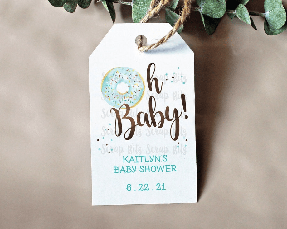 Donut Baby Shower Tags, Oh Baby Blue, Personalized Favor Tags - Scrap Bits