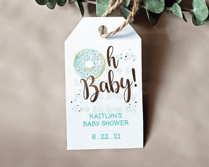 Donut Baby Shower Tags, Oh Baby Blue, Personalized Favor Tags - Scrap Bits