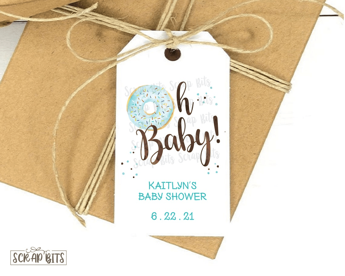 Donut Baby Shower Tags, Oh Baby Blue, Personalized Favor Tags - Scrap Bits