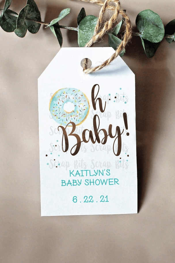 Donut Baby Shower Tags, Oh Baby Blue, Personalized Favor Tags - Scrap Bits
