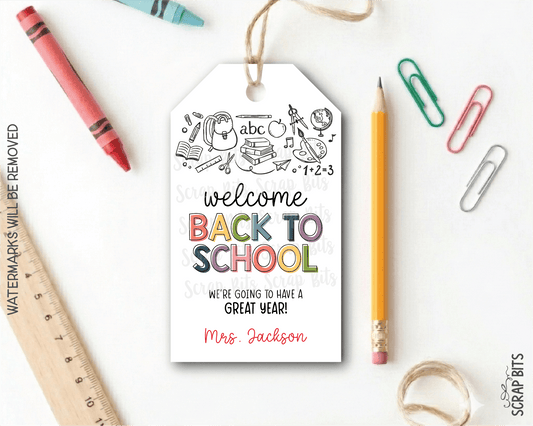 Doodle Back To School Gift Tags, First Day of School Labels - Scrap Bits