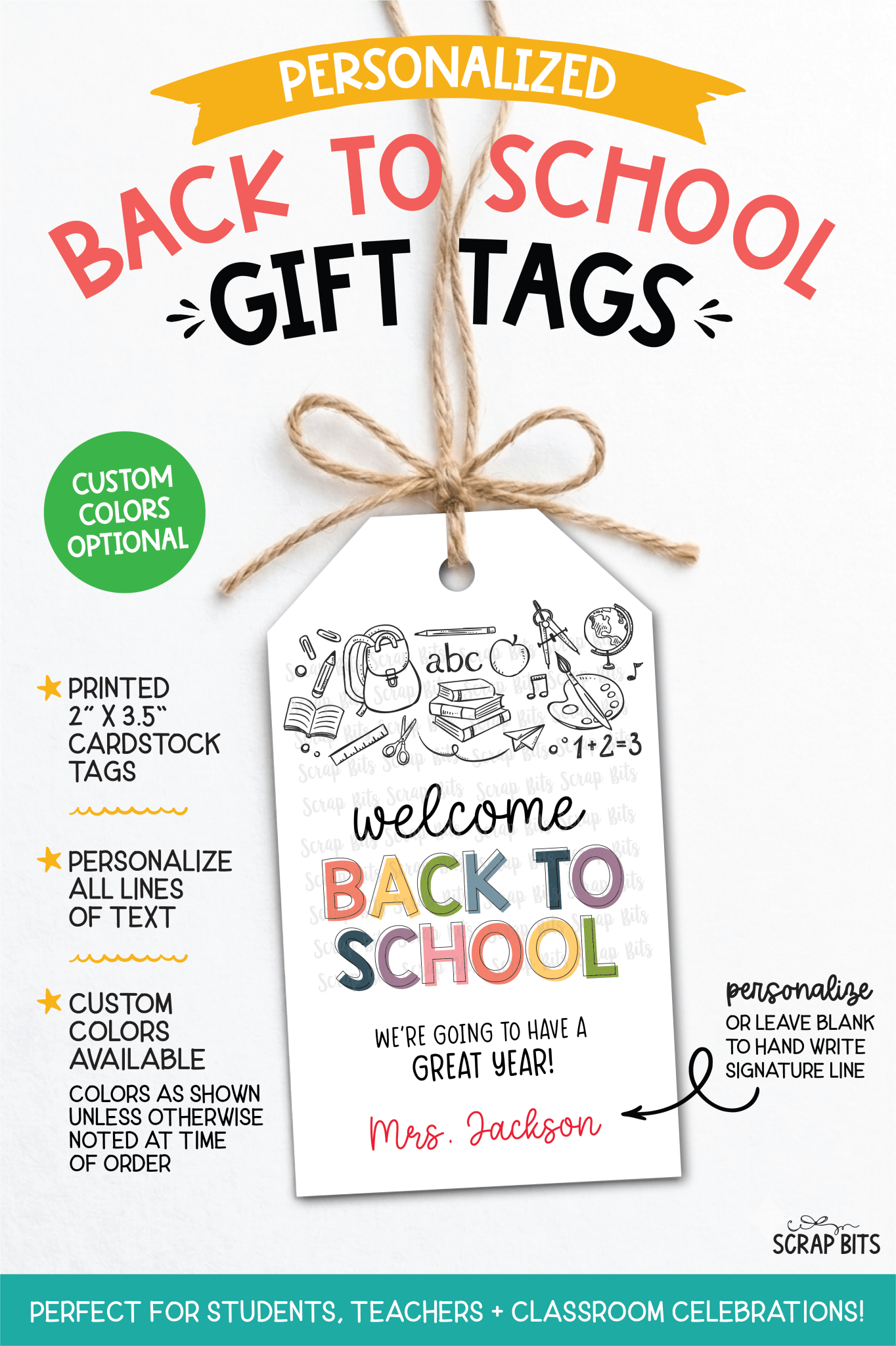 Doodle Back To School Gift Tags, First Day of School Labels - Scrap Bits