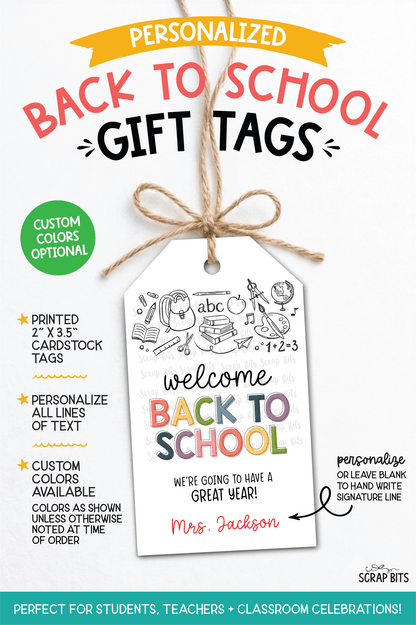 Doodle Back To School Gift Tags, First Day of School Labels - Scrap Bits