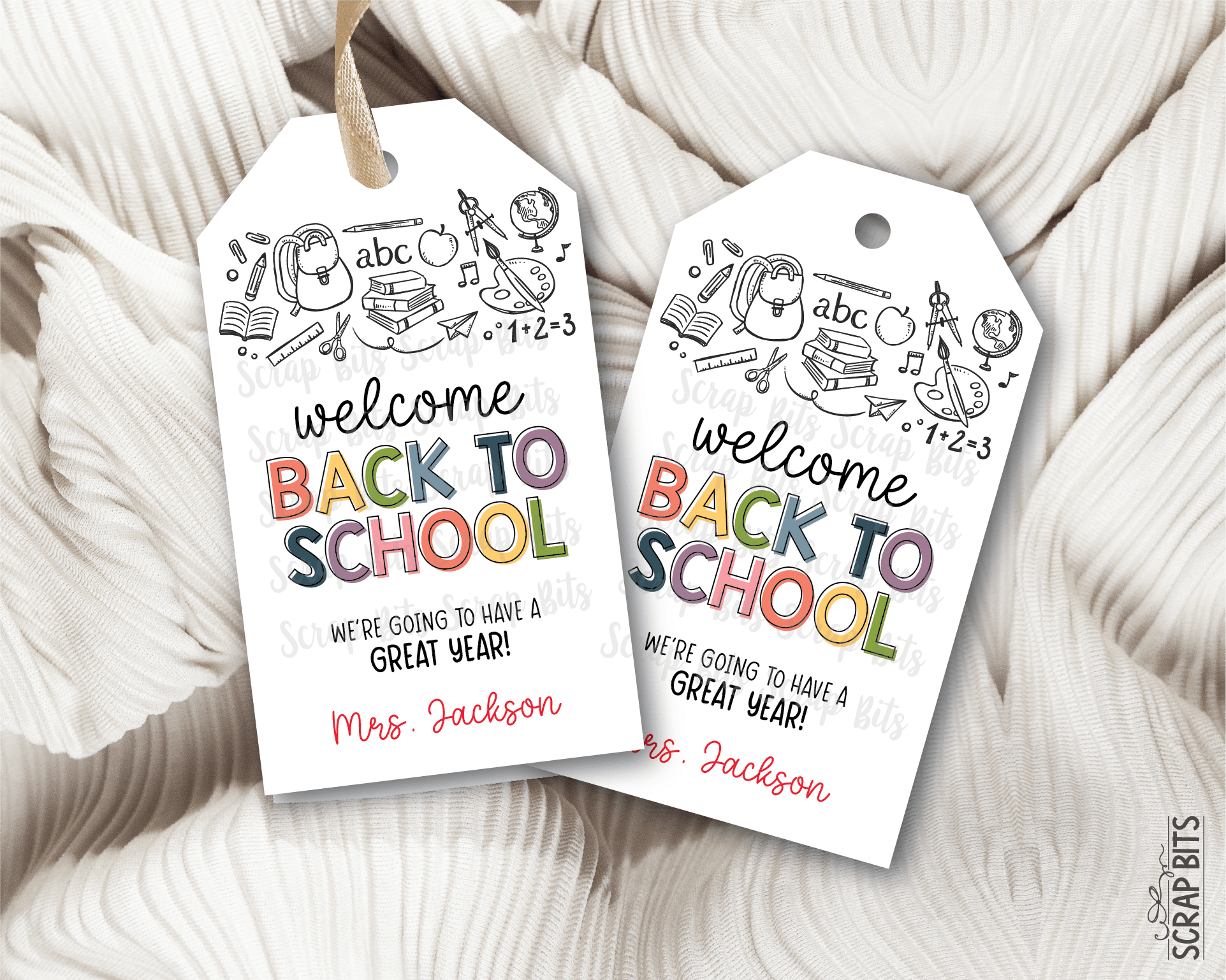 Doodle Back To School Gift Tags, First Day of School Labels - Scrap Bits