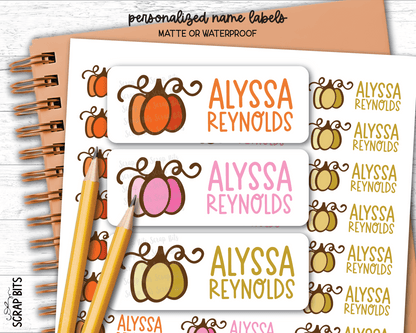 Doodle Pumpkin Name Labels, Personalized Belonging Labels - Scrap Bits